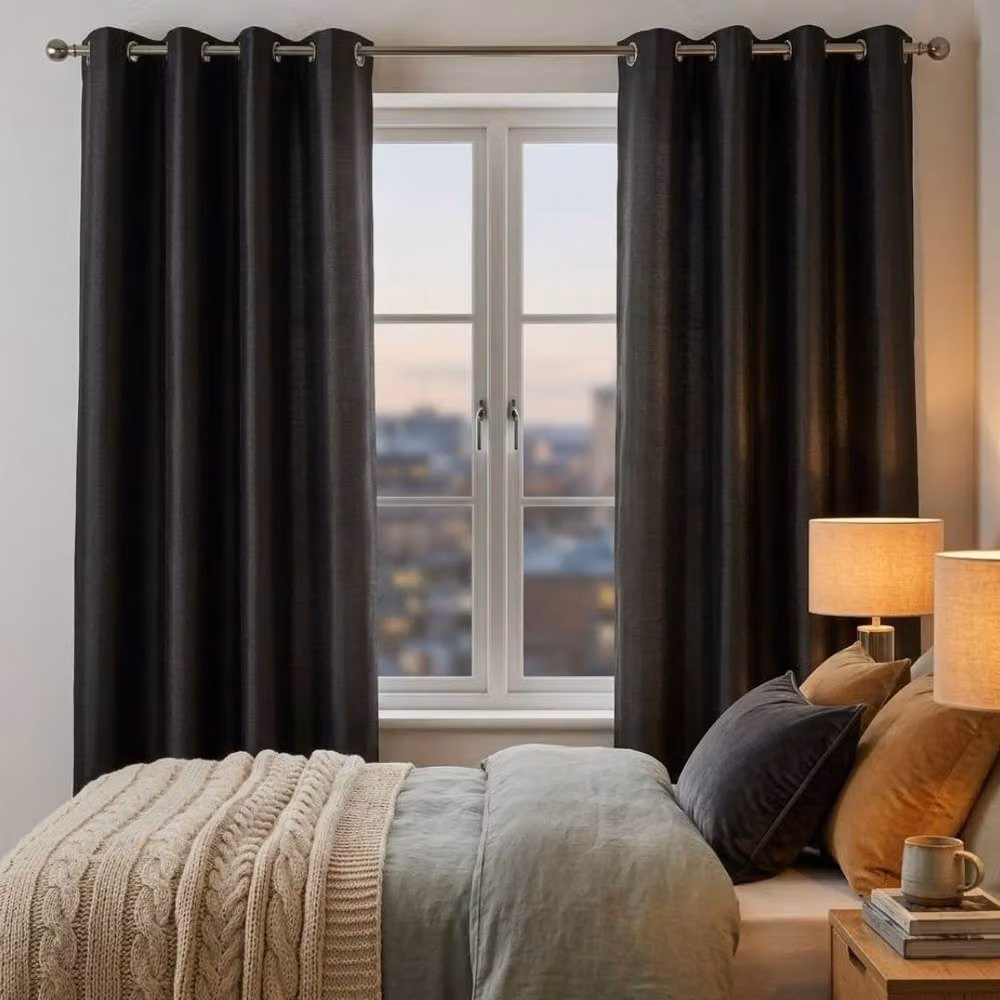 Home Luxe Interior Black Faux Silk Eyelet Curtains, 1 Pair, Width: 167 cm, Drop: 137 cm – 3