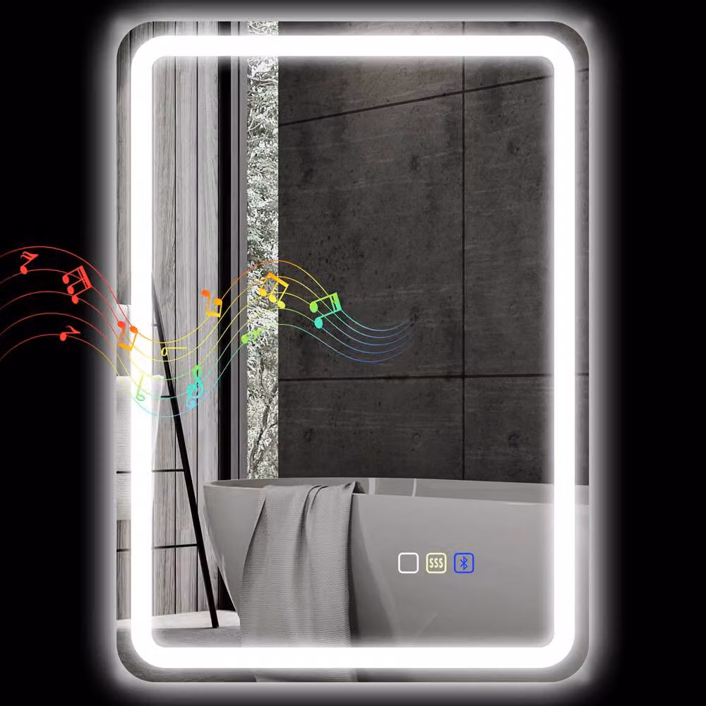 STILVORA Bluetooth Bathroom Mirror with LED and Clock Display in Silver, W/D/H: 70 x 50 cm – 5