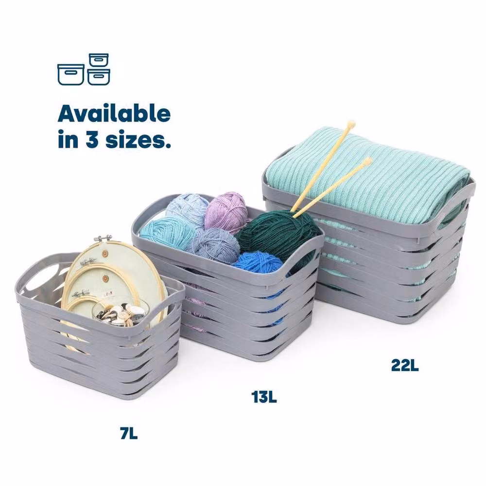 EONLION Medium Open Weave Storage Basket with Handles, Grey, 13L – 2