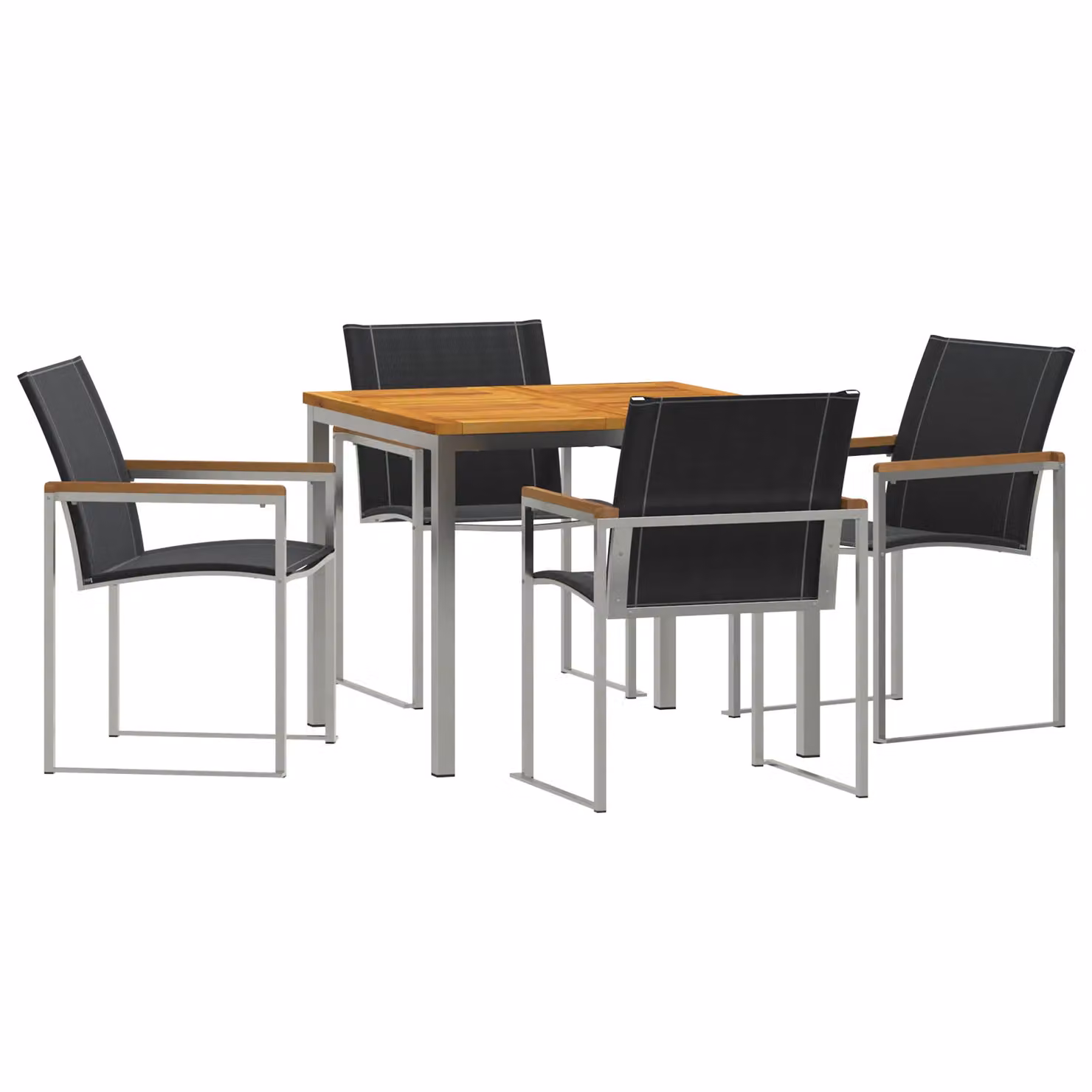 Berkfield Home 5 Piece Garden Dining Set in Black Solid Acacia Wood and Metal – 2