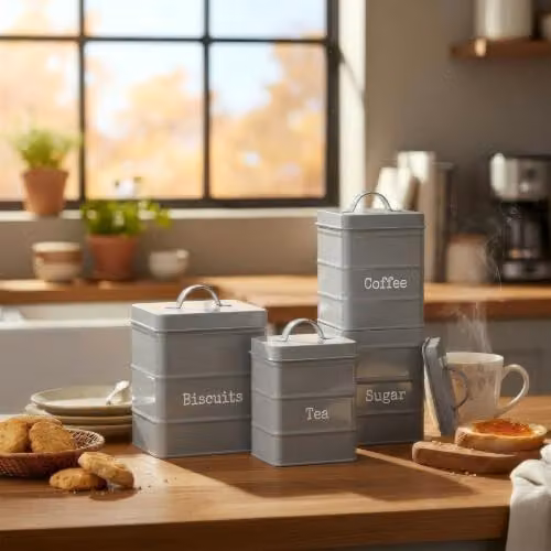 Harbour Housewares 4pc Metal Kitchen Canister Set in Grey with Airtight Lids – 2