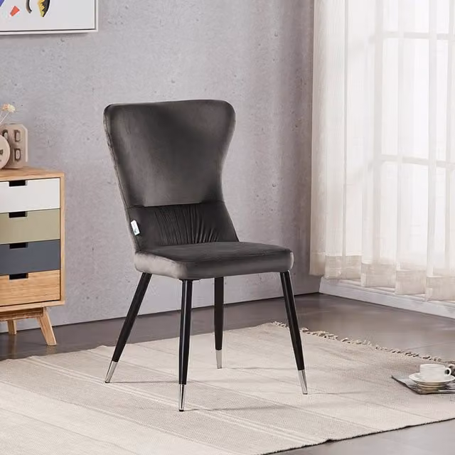 Life Interiors New York LUX Velvet Dining Chairs Set of 2, Grey with Silver End Caps
