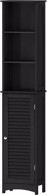 FORGEVIO Black Tall Freestanding Bathroom Cabinet with Hinged Doors and Adjustable Internal Shelves