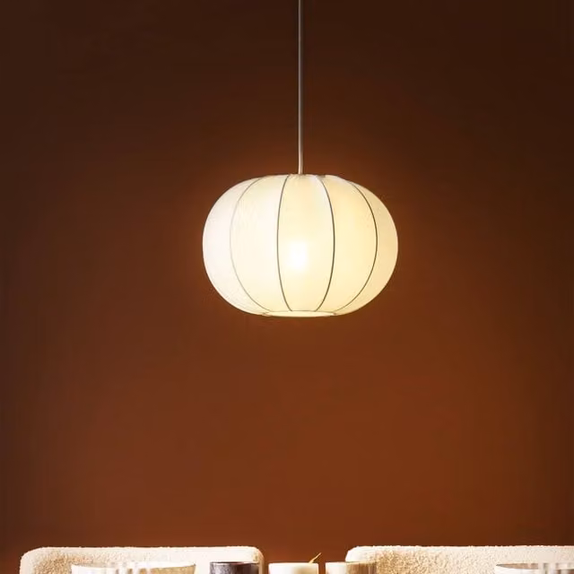 Wyld and Coco Modern White Nylon and Metal Cylinder Pendant Light, Diameter: 29 cm – 1
