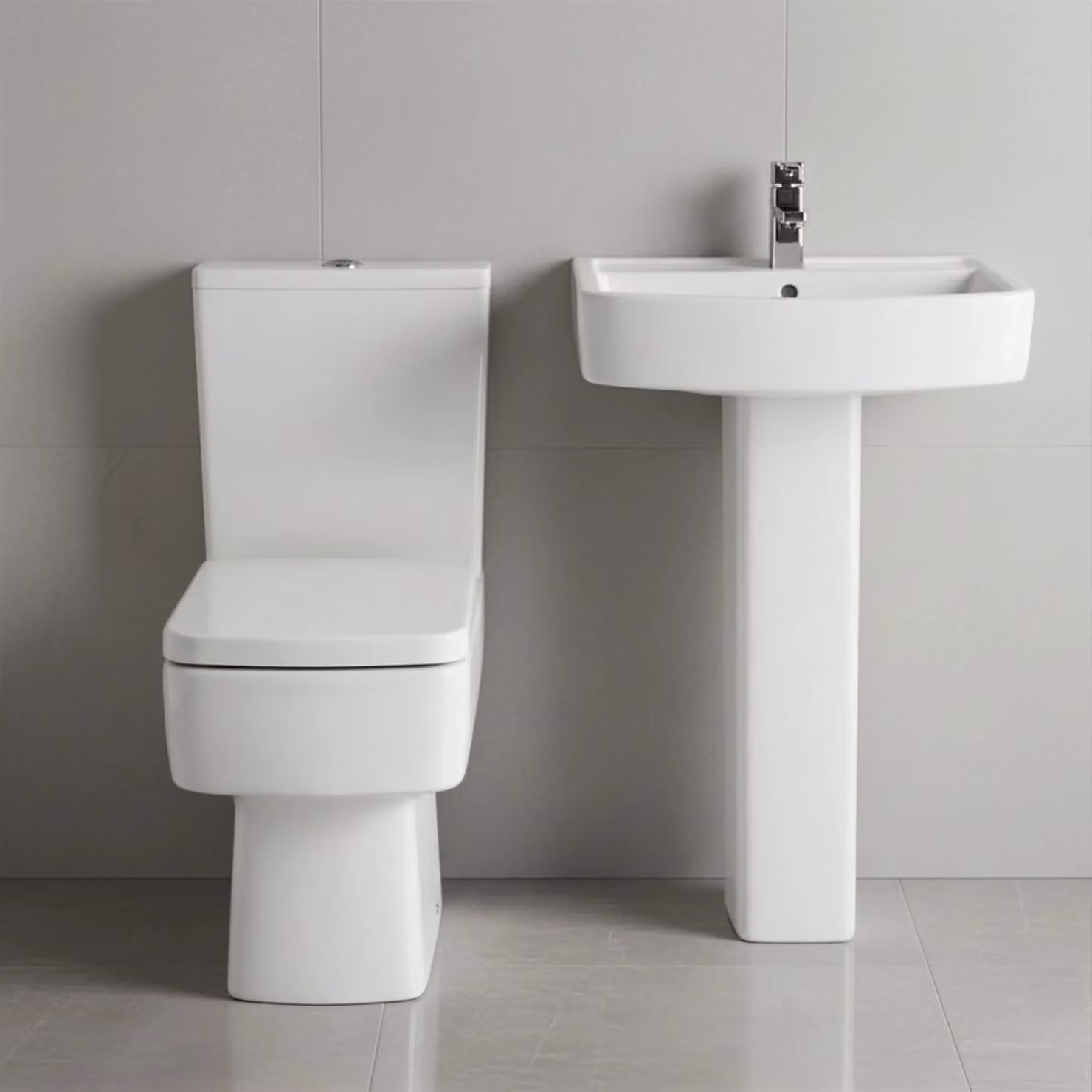 Balterley Optic Compact Suite White Ceramic Toilet with Soft-Close Seat and 600mm Basin Pedestal – 2
