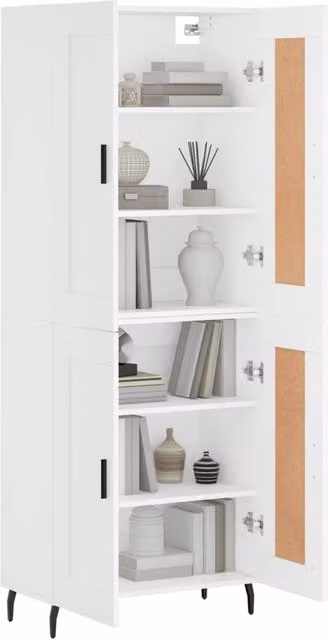 Berkfield Home White Modern Highboard with Hinged Doors and Internal Shelves, W/D/H: 69.5 x 34 x 180 cm