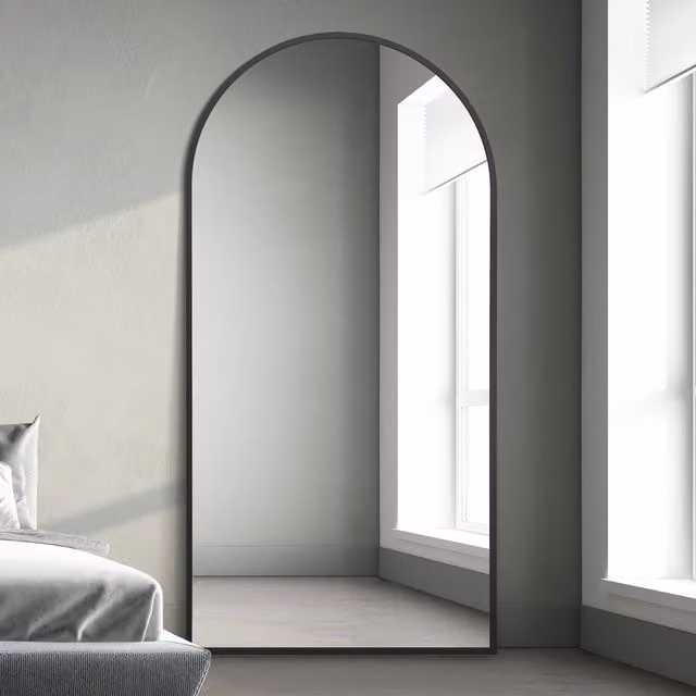 MirrorOutlet Arcus Modern Metal Framed Arched Leaner Wall Mirror in Black, Height: 200 cm