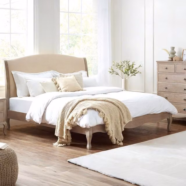 Julian Bowen Camille King Size Fabric and Wood Bed Frame in Beige and Oak – 1