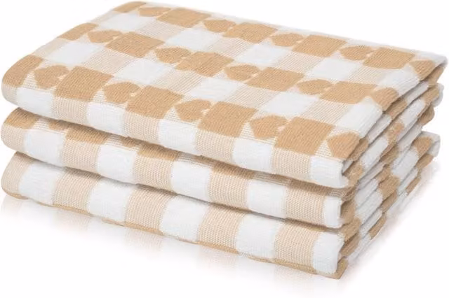 Velosso Beige Hearts Check Cotton Jacquard Tea Towel