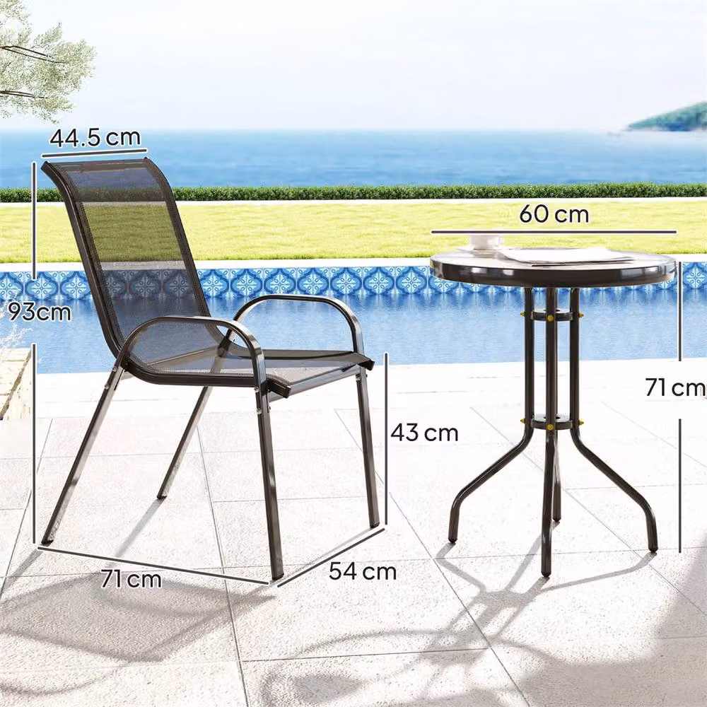 Nordara Black 3 Piece Bistro Garden Furniture Set, W/D: 100 x 100 cm – 2
