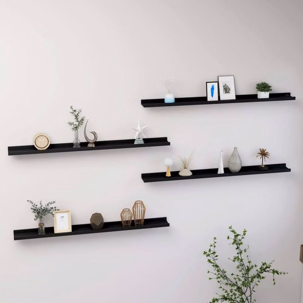Berkfield Home Wall Mounted Shelves, 4 Piece Set, Black, W: 100 cm, D: 9 cm, H: 3 cm – 2