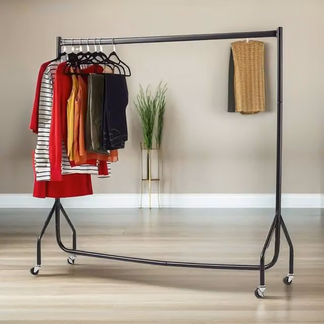 FURNOS Heavy Duty Metal Clothing Rail in Matt Black, H 183 x W 152 x D 95 cm