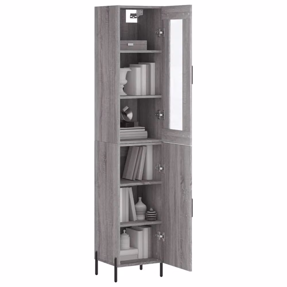 Berkfield Home Grey Sonoma Highboard with Glass Doors and Internal Shelves, W/D/H: 34.5 x 34.5 x 180 cm – 3
