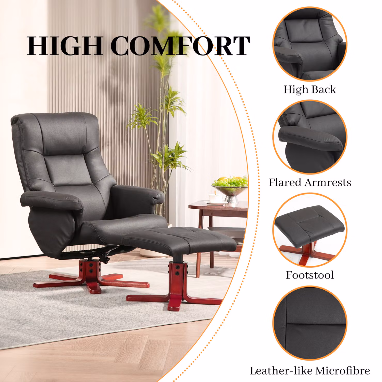 HOMCOM Black Faux Microfibre Leather Manual Recliner with Cat Scratch Resistant Material – 6