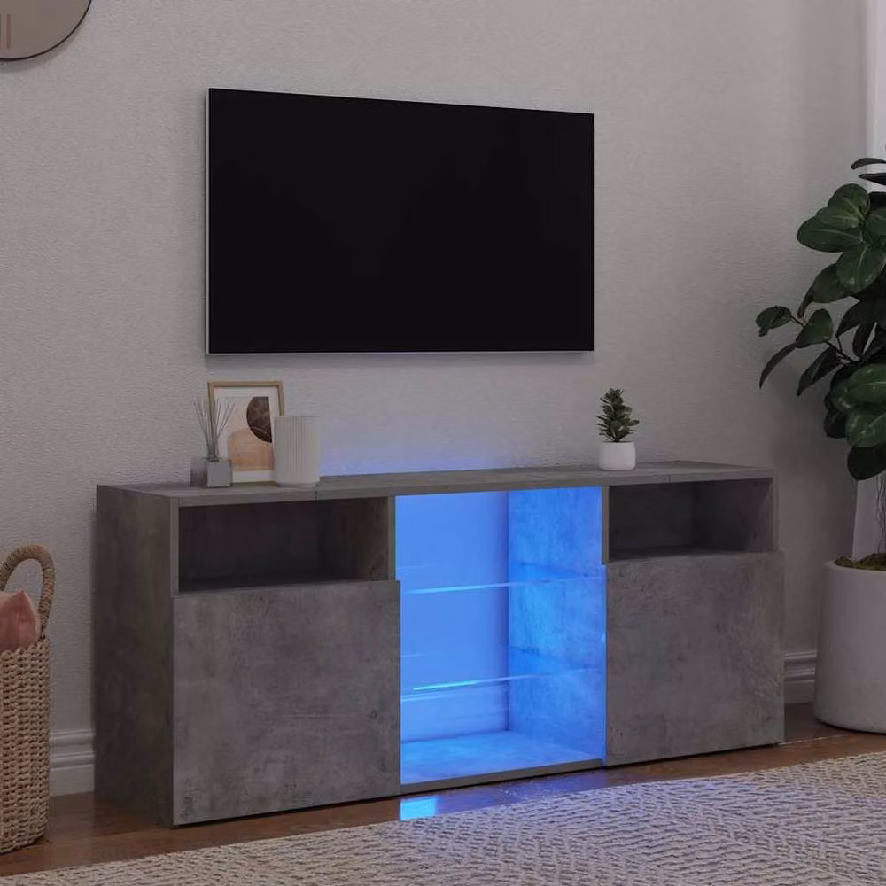 Berkfield Home Modern TV Cabinet with LED Lights in Concrete Grey, W/D/H: 120 x 30 x 50 cm – 2
