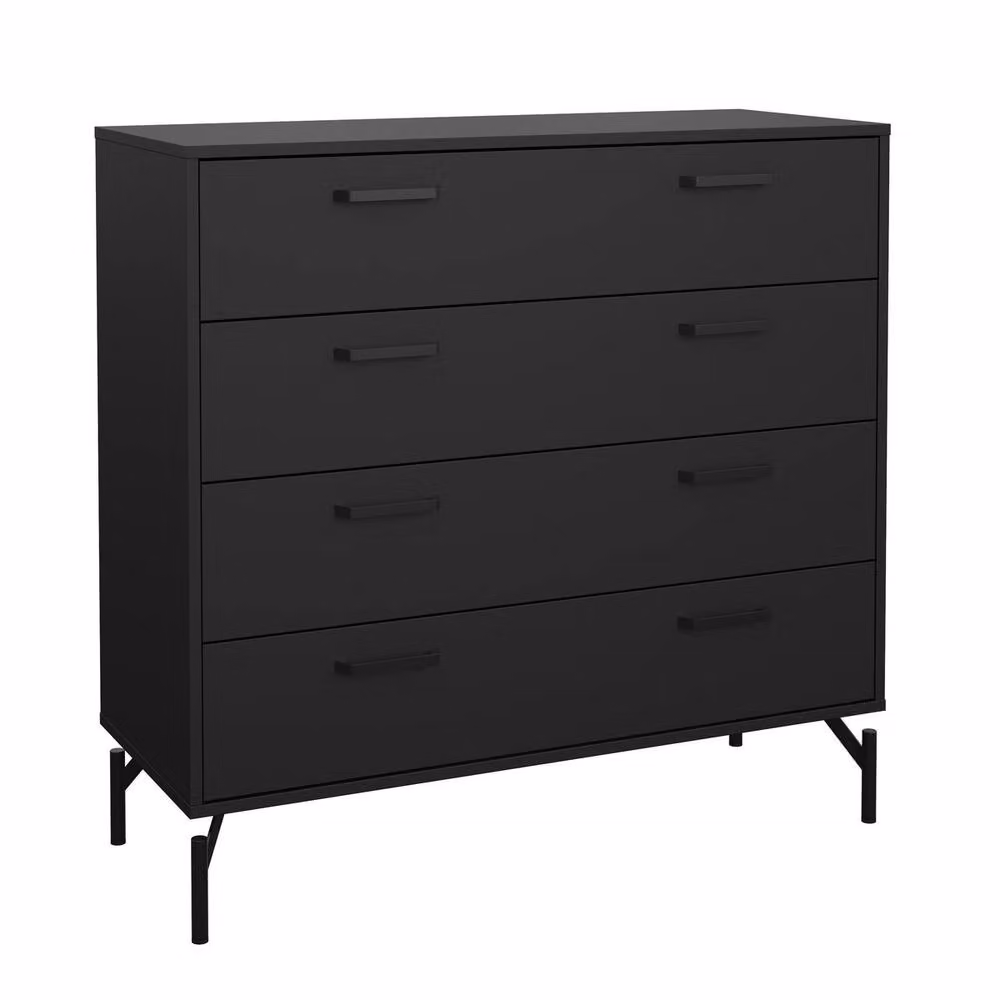 CALICOSY BORA 4-Drawer Chest in Matte Black with Metal Legs, Height: 96 cm – 2
