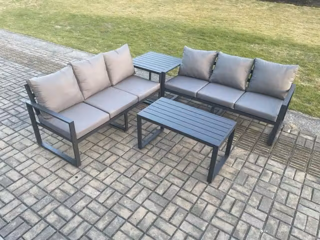 Fimous 4 Piece Outdoor Garden Furniture Lounge Set with Upholstered Cushions and Coffee Table in Dark Grey