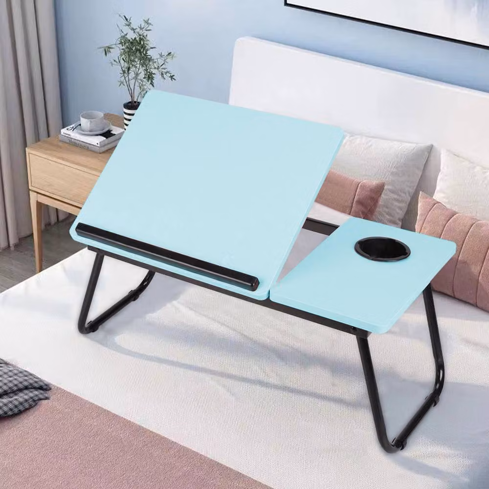 Living and Home Adjustable Folding Laptop Bed Table with Cup Slot and Stop Bar in Blue – 7