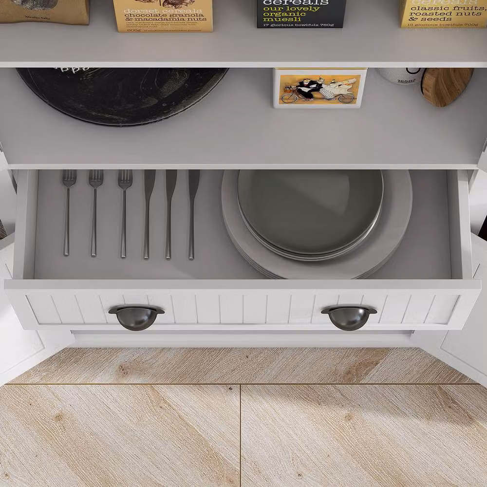 STILVORA White MDF Storage Cabinet with Drawer, Hinged Doors and Adjustable Shelves – 5