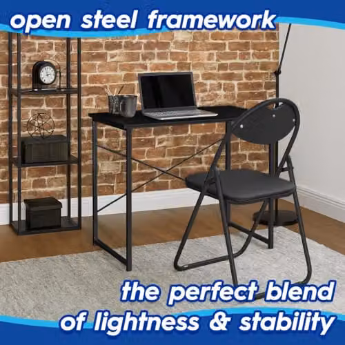 Harbour Housewares Modern Wood and Metal Office Desk and Chair Set in Black – 2