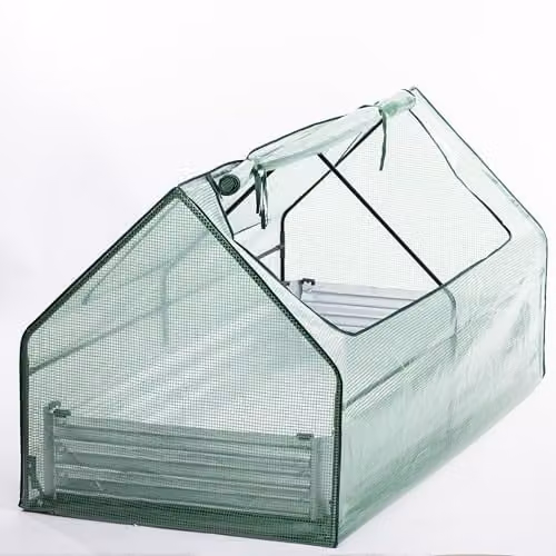 Garden Gear Galvanised Metal Raised Bed with Greenhouse Cover in Silver and Green, W/D/H: 180 x 90 x 30 cm – 1