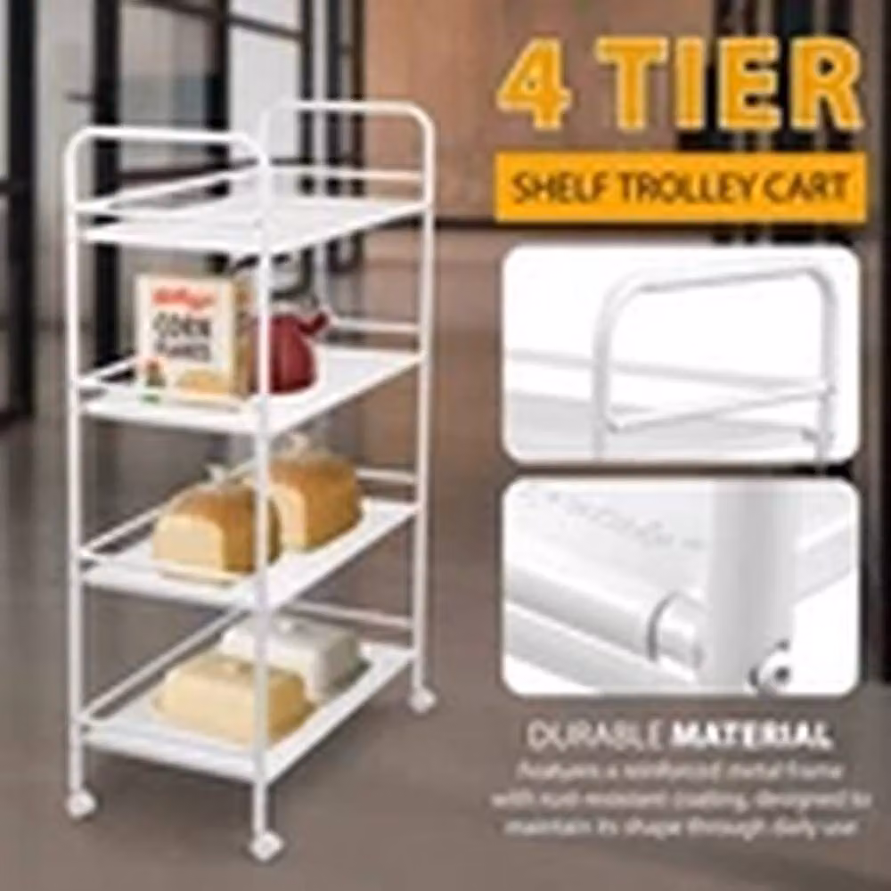 Havendro 4 Tier Kitchen Trolley Storage Rack Cart with Wheels, White, W/D/H: 60 x 32 x 102 cm – 2