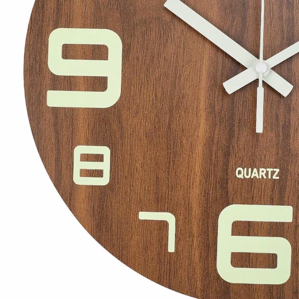 PAWNORA Round Luminous Analog Quartz Wall Clock with Arabic Numerals in Brown, Diameter: 30.48 cm – 3