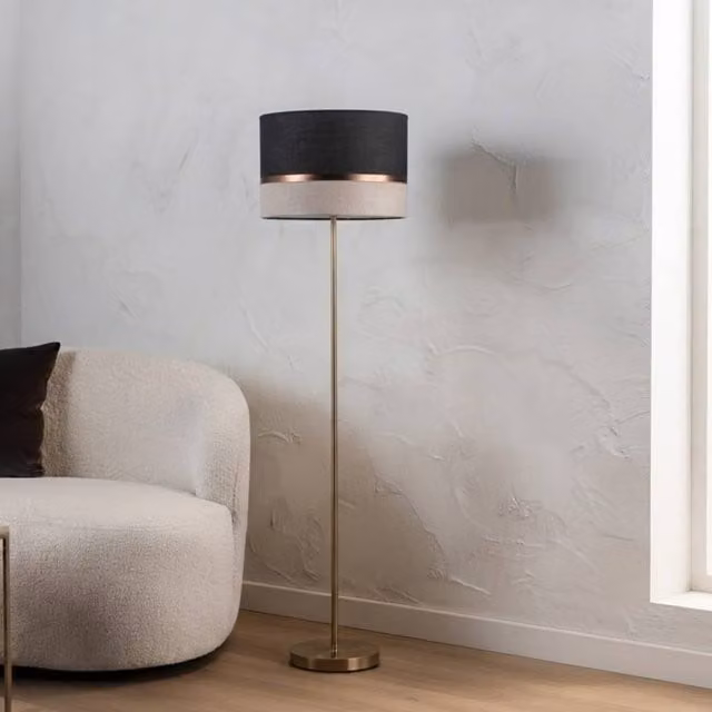 Garden Greatness Brown Velvet Stripe Floor Lamp with Gold/Brass and Black Metal Accents, Height: 158 cm