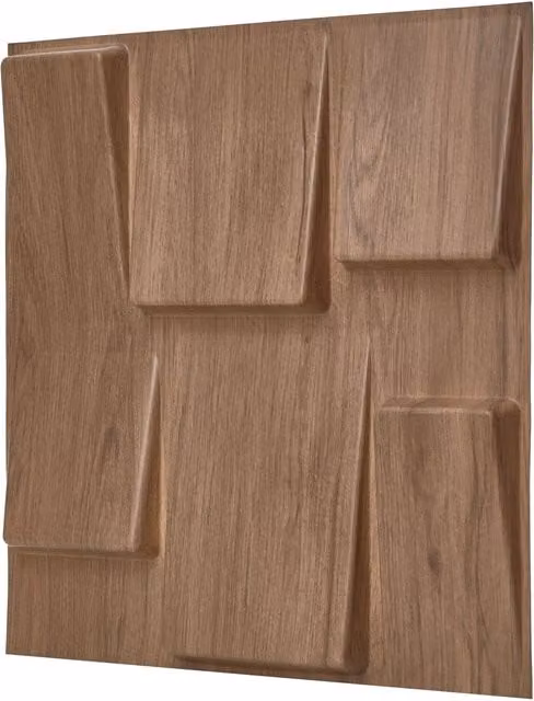 NOVECRAFTO 10 Pack Geometric Square 3D Wall Panels in Matt Brown Wood Look with Adhesive Included