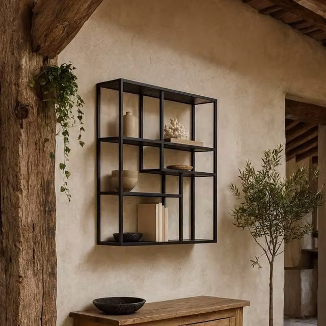 Wyld Haus El Paso Black Metal Wall Shelf with 3 Asymmetrical Geometric Shelves