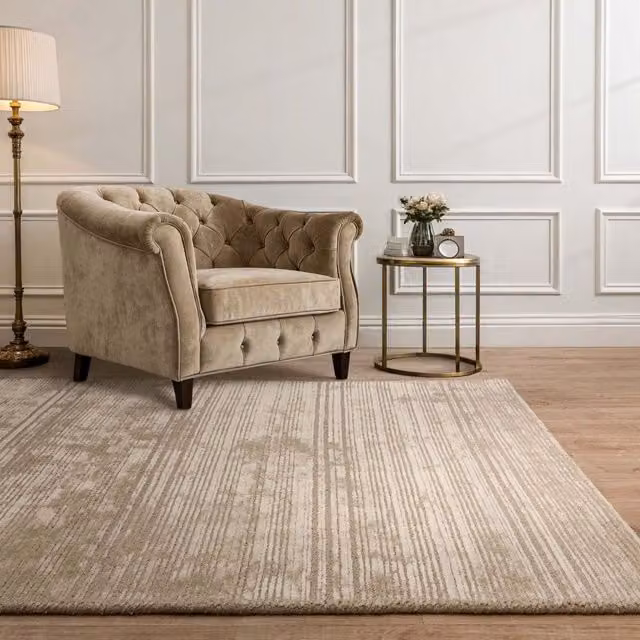 The Rug Shop UK Beige Handmade Wool and Viscose Modern Striped Rectangular Area Rug W: 160 cm, L: 230 cm