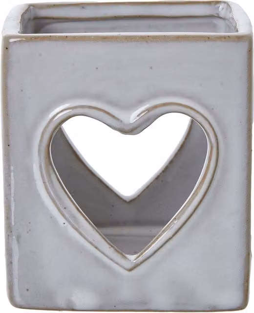 KDMK White Ceramic Heart Cut-Out Square Tealight Holder