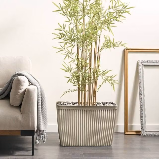 Wyld and Coco Everstone Fibre Clay Rectangular Planter, Beige Matte, W: 58 cm, D: 28 cm