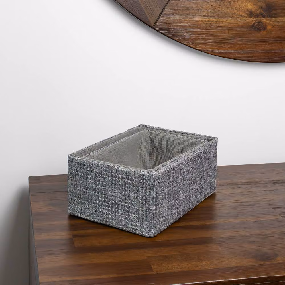 JVL Chroma Set of 2 Rectangular Fabric Storage Baskets in Grey – 4