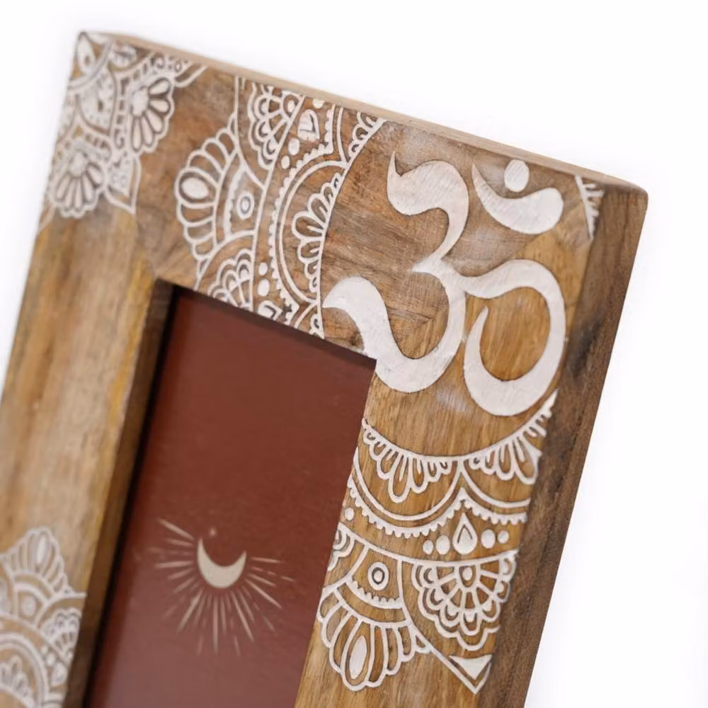 KDMD White and Brown Mango Wood Mandala Picture Frame for 10x15cm Photos – 2