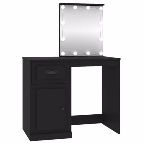 vidaXL Modern Black Dressing Table with Hollywood LED and Engineered Wood, W/D/H: 90 x 50 x 132.5 cm