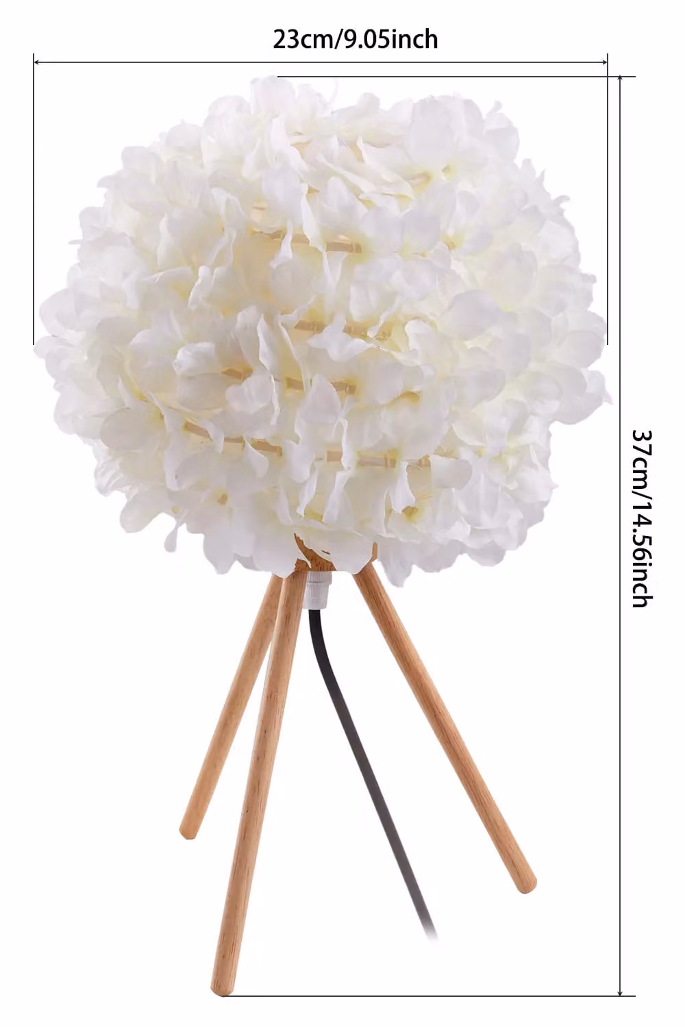 H&O Direct White Fabric Lampshade Table Lamp with Wooden Tripod Base and E27 Fitting – 2