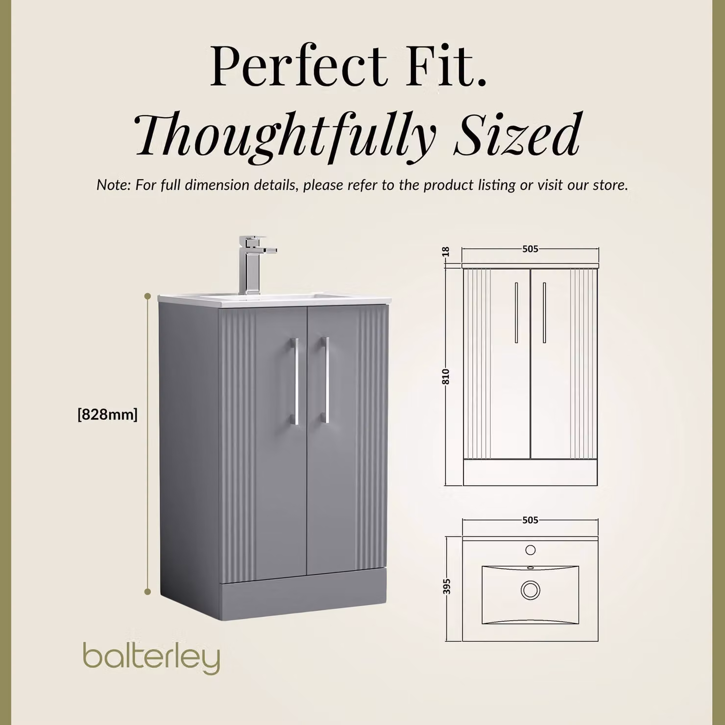 Balterley Floor Standing Grey Bathroom Vanity Unit with Rectangular Basin and Soft Close Doors – 4