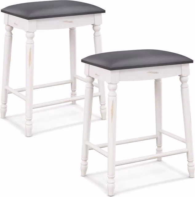 Costway Set of 2 Upholstered Counter Height Bar Stools in Grey with Padded Fabric Seats and Rubberwood Frames, Height: 61 cm