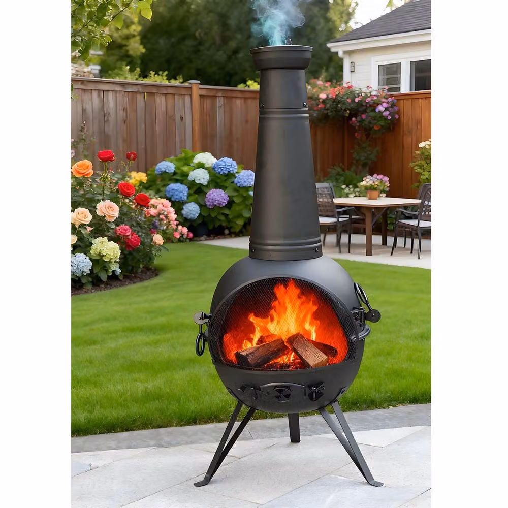 Gr8 Garden Large Black Metal Chiminea, Height: 130 cm – 5