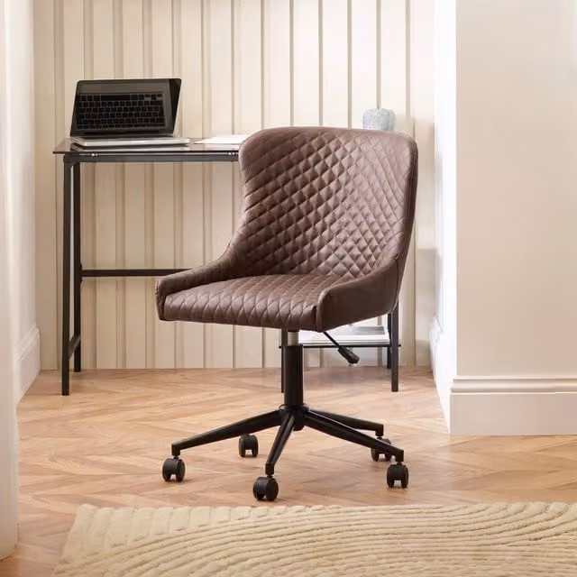 Julian Bowen Modern Task Chair for Home Office in Brown Synthetic Leather and Velvet with Metal Frame and Castors