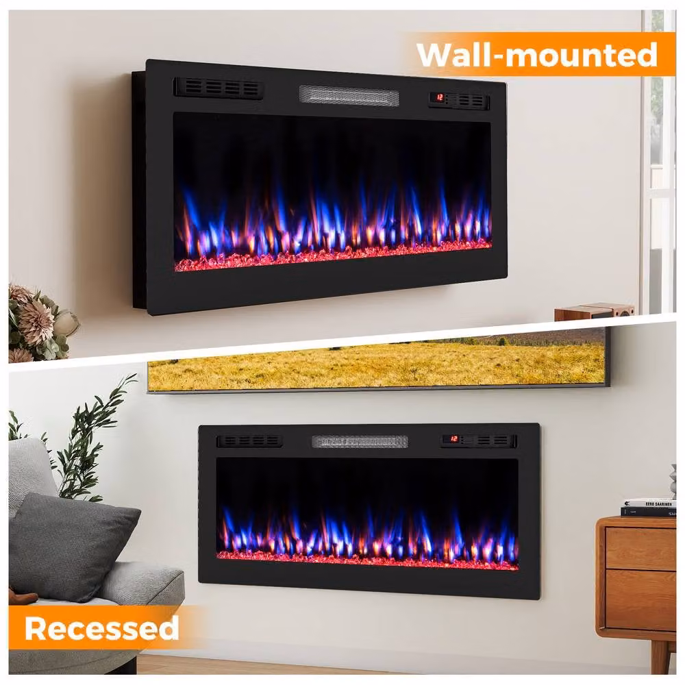 Costway Black Recessed Electric Fireplace Heater with App Control and WiFi, 1500W, W: 101.6 cm, H: 101.6 cm – 5