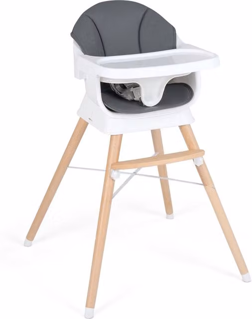 COSTWAY Convertible Scandinavian High Chair with Synthetic Leather Cushions in Grey
