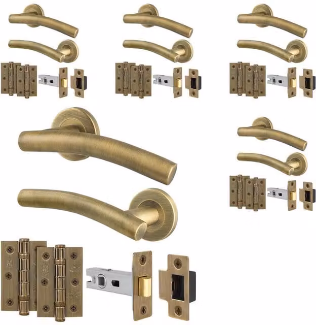 AFIT 5 Pairs Antique Brass Internal Lever Handles and Bronze Hinges Set – 1