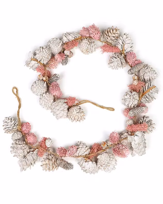 Dibor Large Christmas Table Garland Swag with Pink and Silver Baubles and Pine Cones in Multicolour – 2