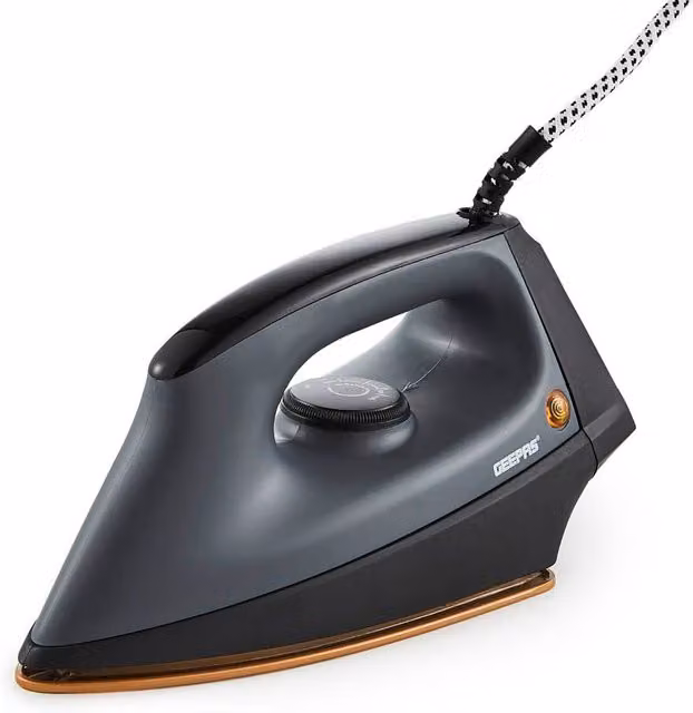 Geepas 1200W Heavyweight Dry Iron with Ceramic Non-Stick Soleplate and Auto Cut-Off in Black and Gold – 1