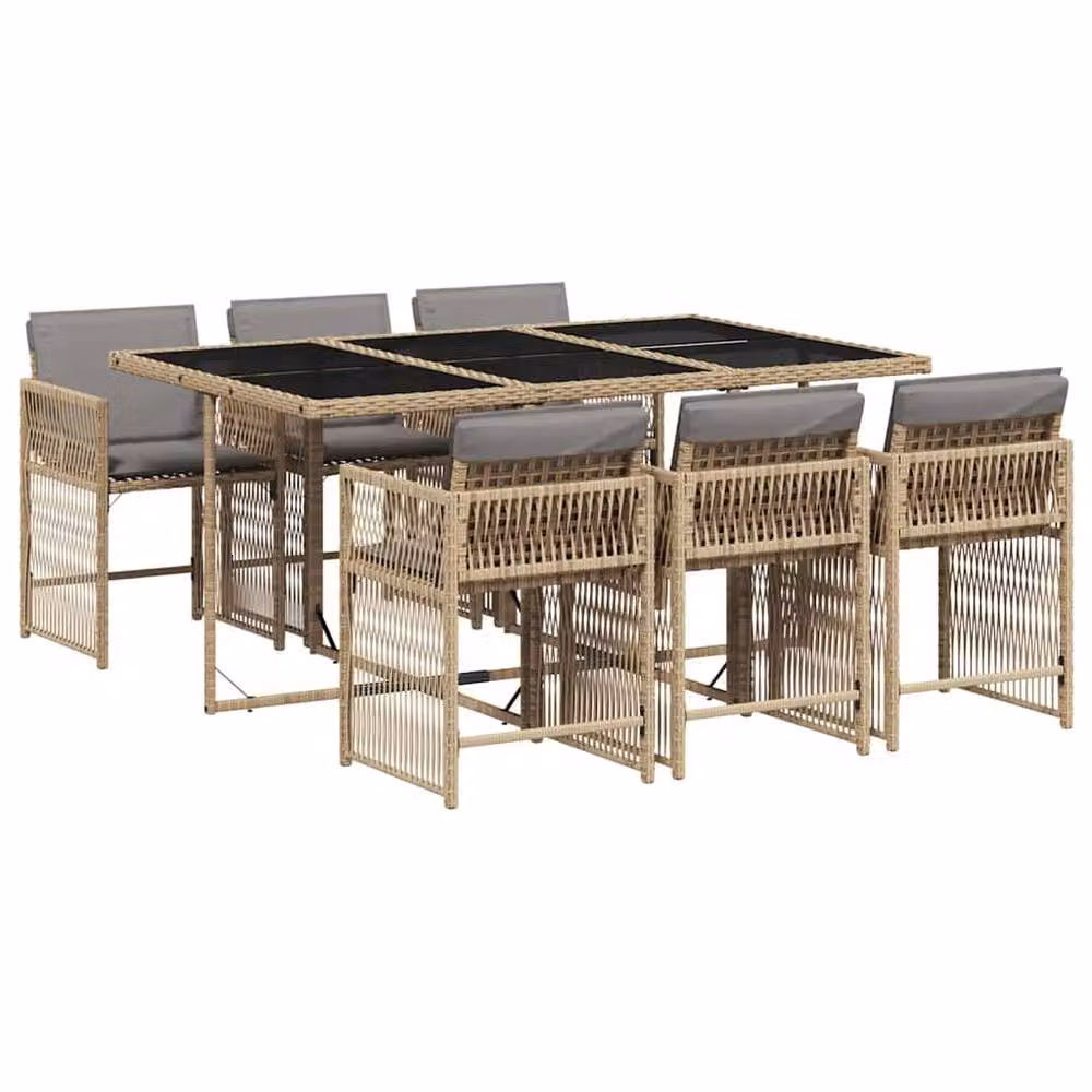 Berkfield Modern Extendable Garden Dining Set in Beige PE Rattan with Glass Top – 2