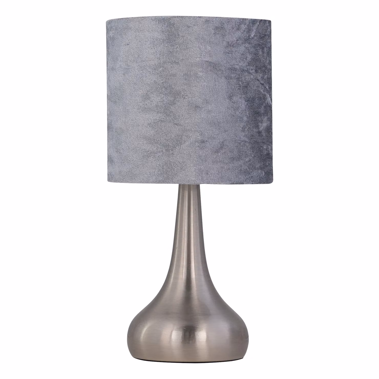First Choice Lighting Romana Set of 2 Brushed Chrome Touch Table Lamps with Grey Fabric Shades – 2