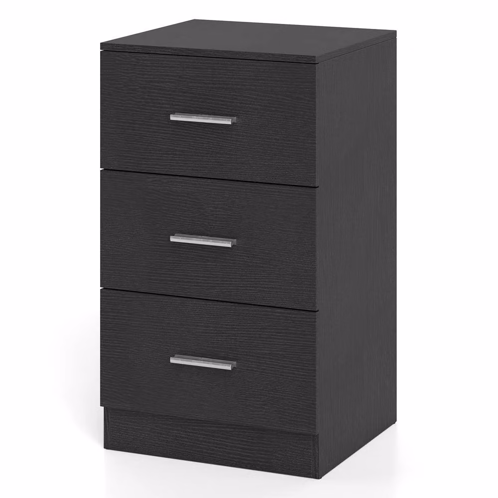 Costway Modern Black Nightstand with 3 Storage Drawers – 7