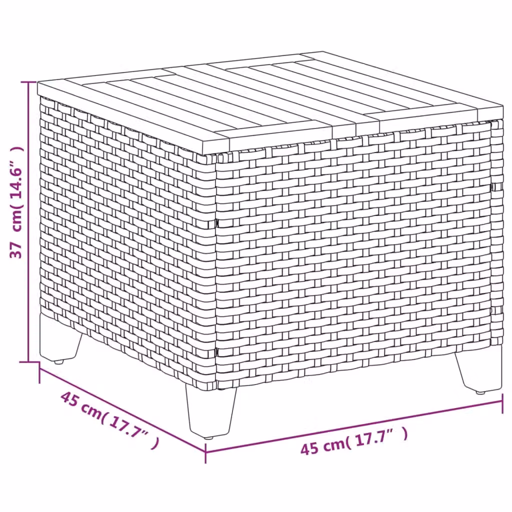 Berkfield Home Grey Poly Rattan Garden Table with Acacia Wood, W/D/H: 45 x 45 x 37 cm – 5